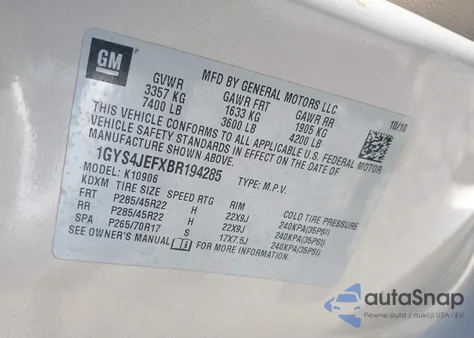 2011 Cadillac Escalade Esv Premium from USA, damaged, VIN 1GYS4JEFXBR194285